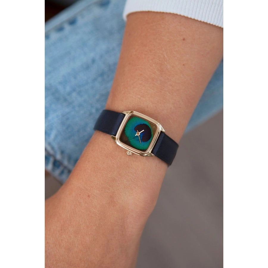 Montre femme Laps Prima Paon or avec bracelet cuir indigo