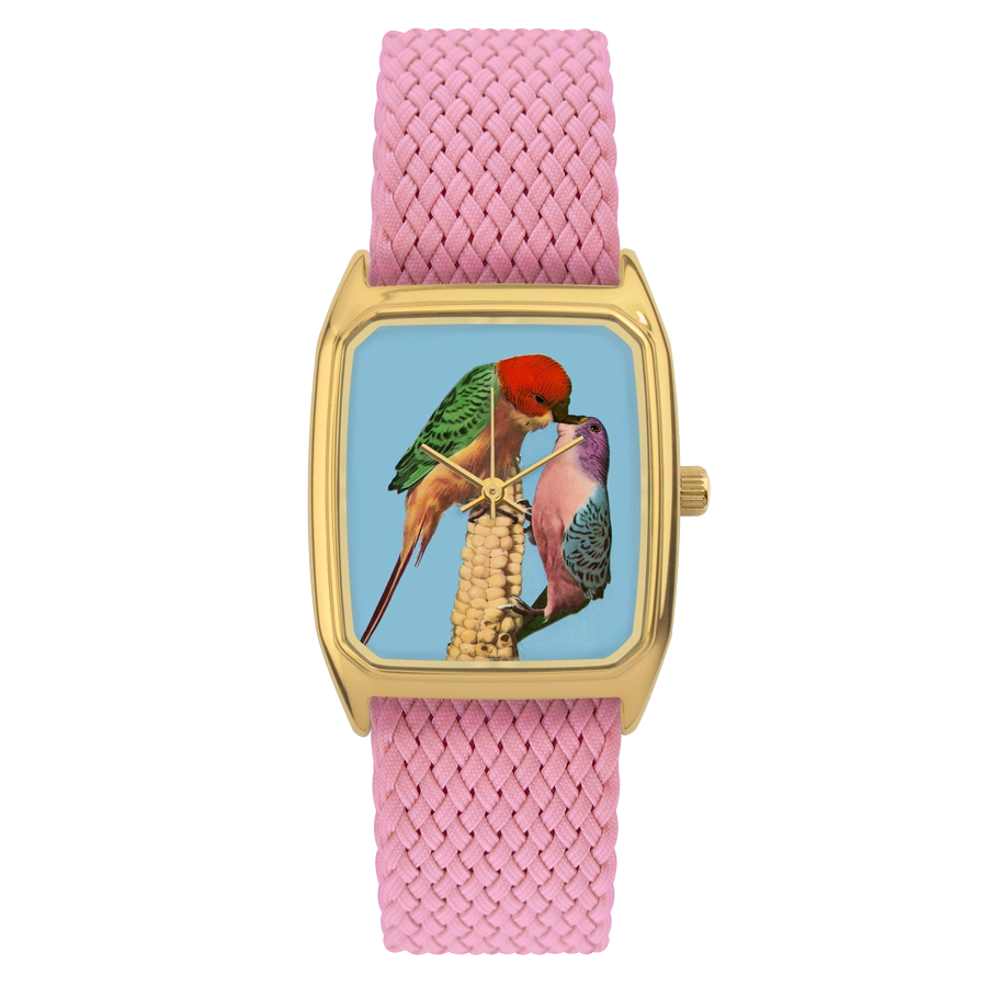 Montre Laps Signature Pop Corn avec bracelet perlon rose