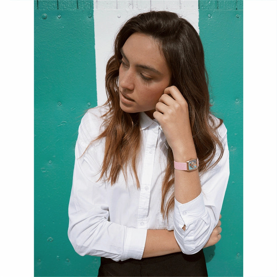 Montre Laps Signature Pop Corn avec bracelet perlon rose