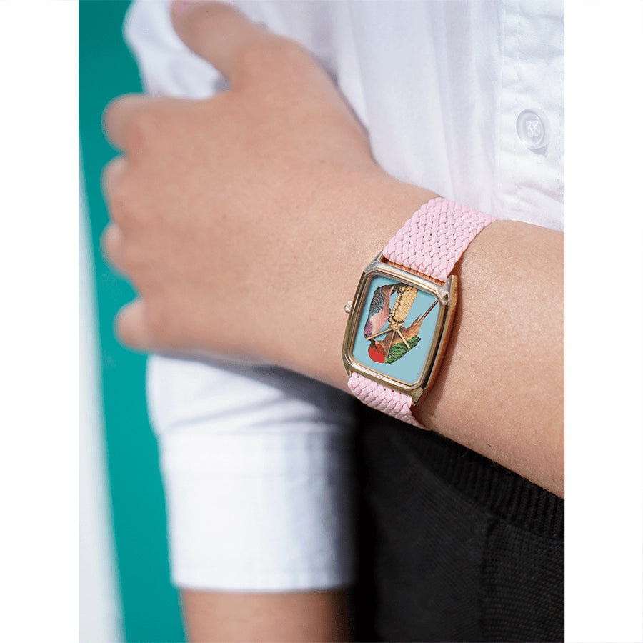 Montre Laps Signature Pop Corn avec bracelet perlon rose