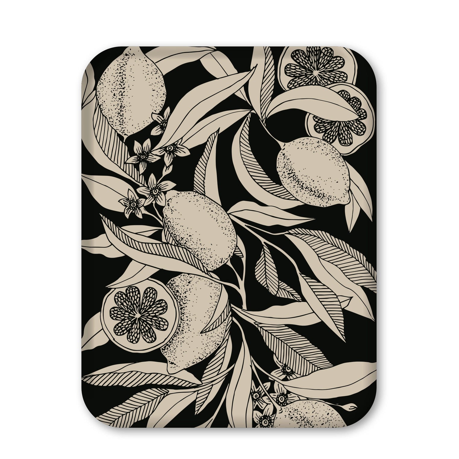 Plateau en bois rectangulaire Citrons, noir et blanc