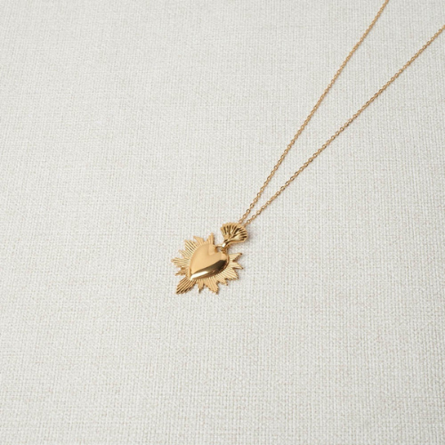 Collier — Gold ex voto heart stainless steel long necklace Marylène — view 3