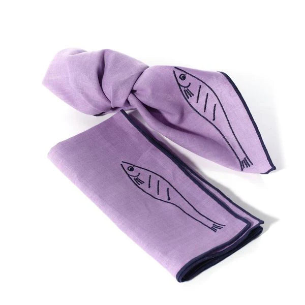 Set of 2 "Fish" linen blend napkins