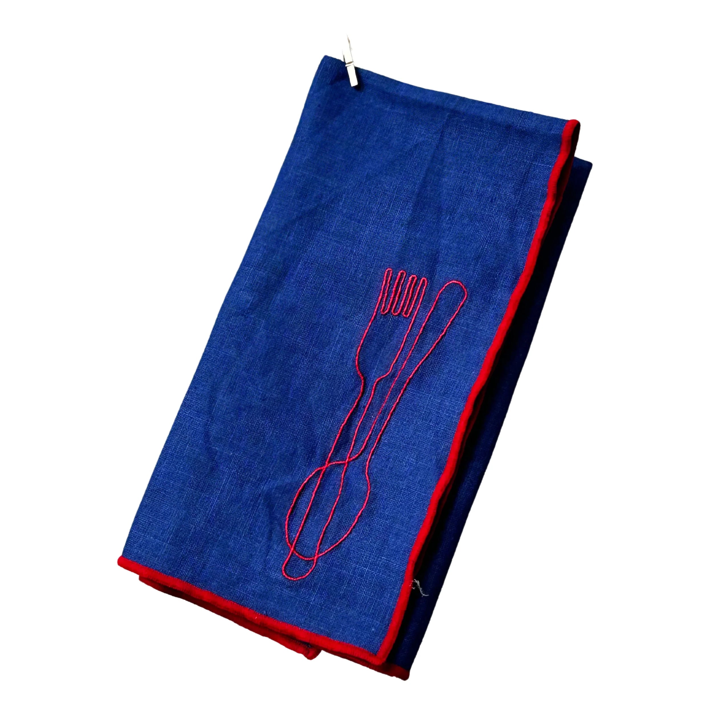 Lot de 2 serviettes en mélange de lin “Couverts” avec pochette
