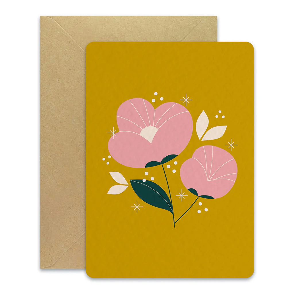 Carte postale Pivoine fond jaune
