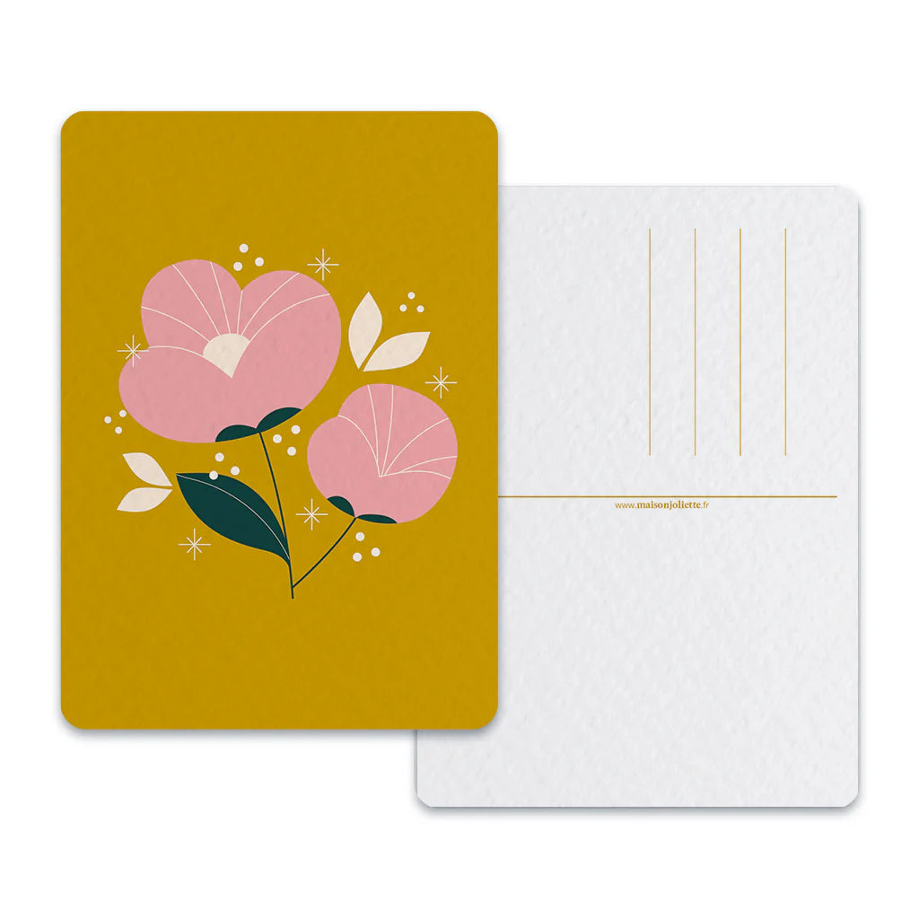 Carte postale Pivoine fond jaune
