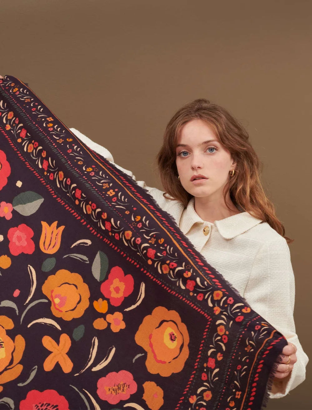 Foulard laine et soie Balkans marine