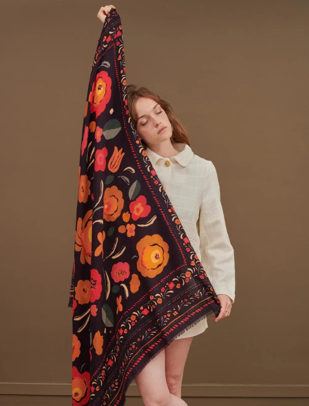 Foulard laine et soie Balkans marine