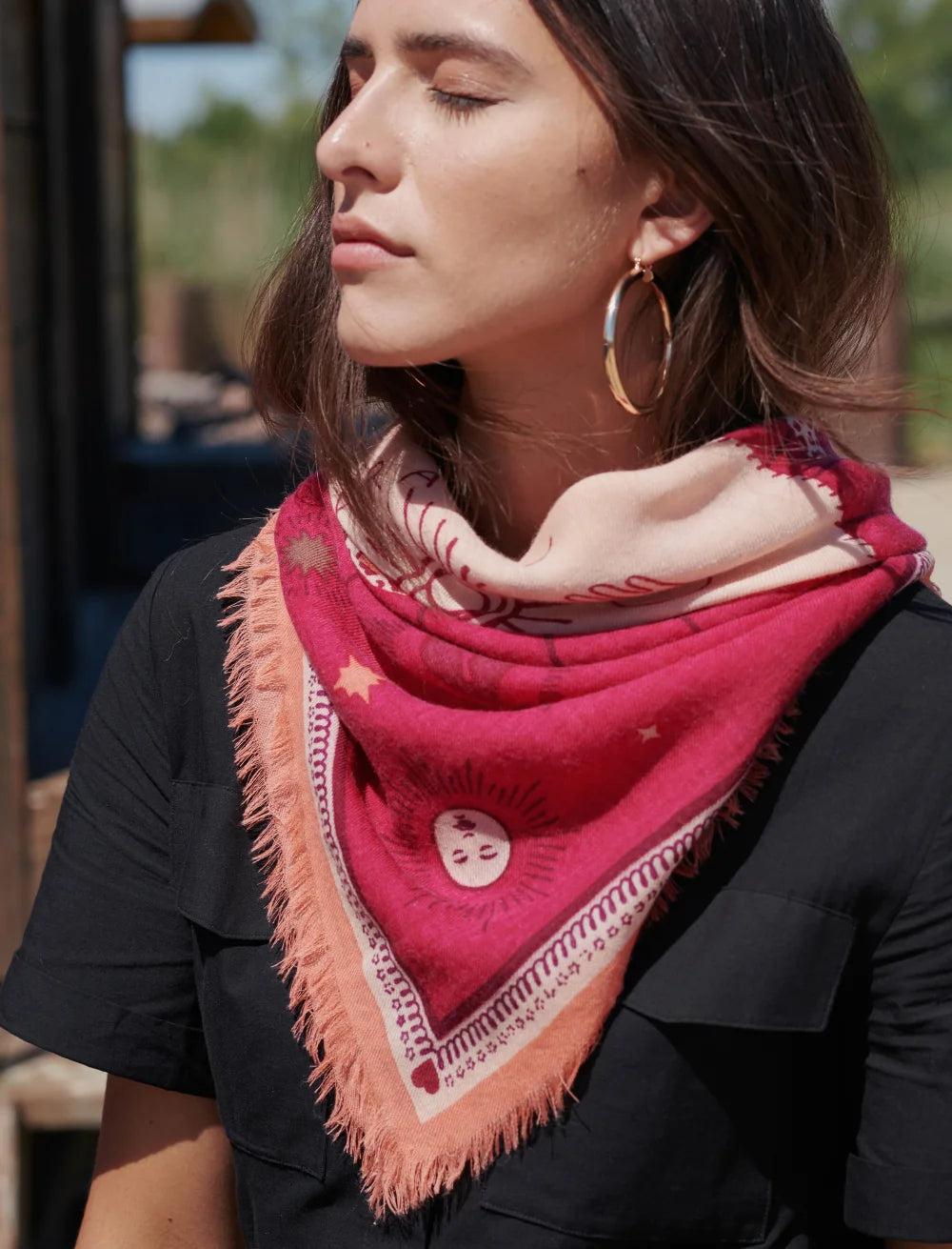 Foulard laine et soie Irma fuchsia