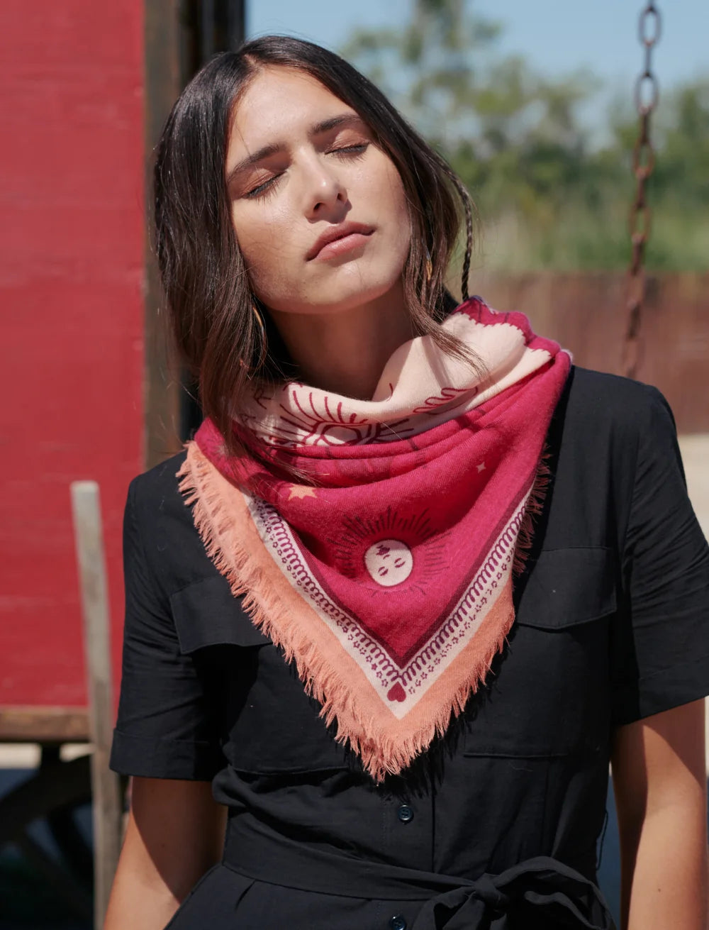 Foulard laine et soie Irma fuchsia