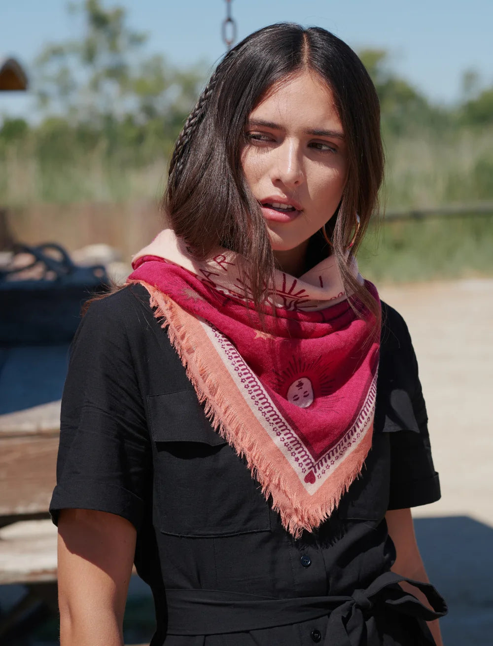 Foulard laine et soie Irma fuchsia