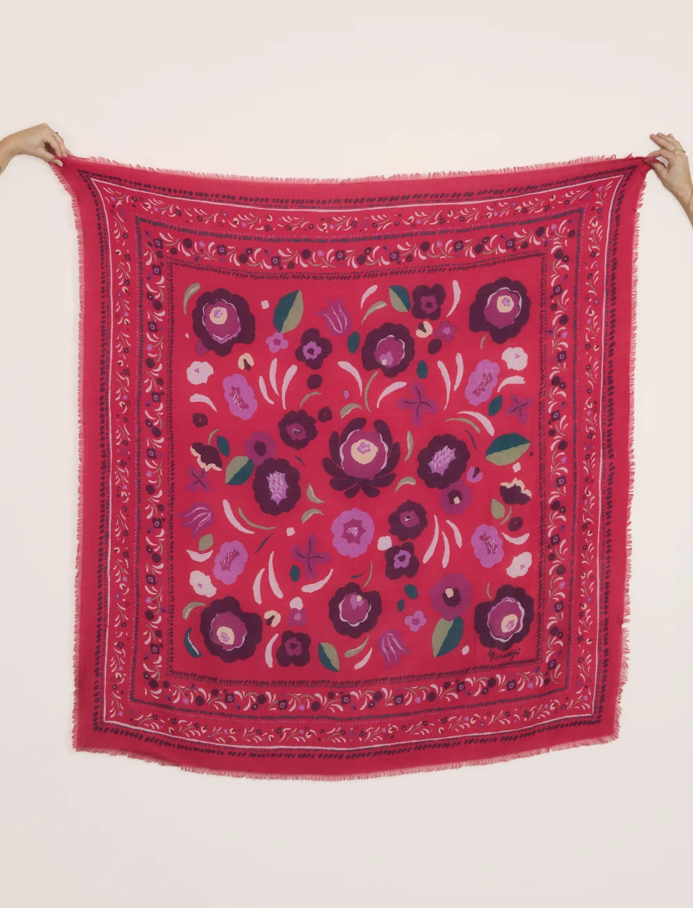 Foulard laine et soie Balkans fuchsia