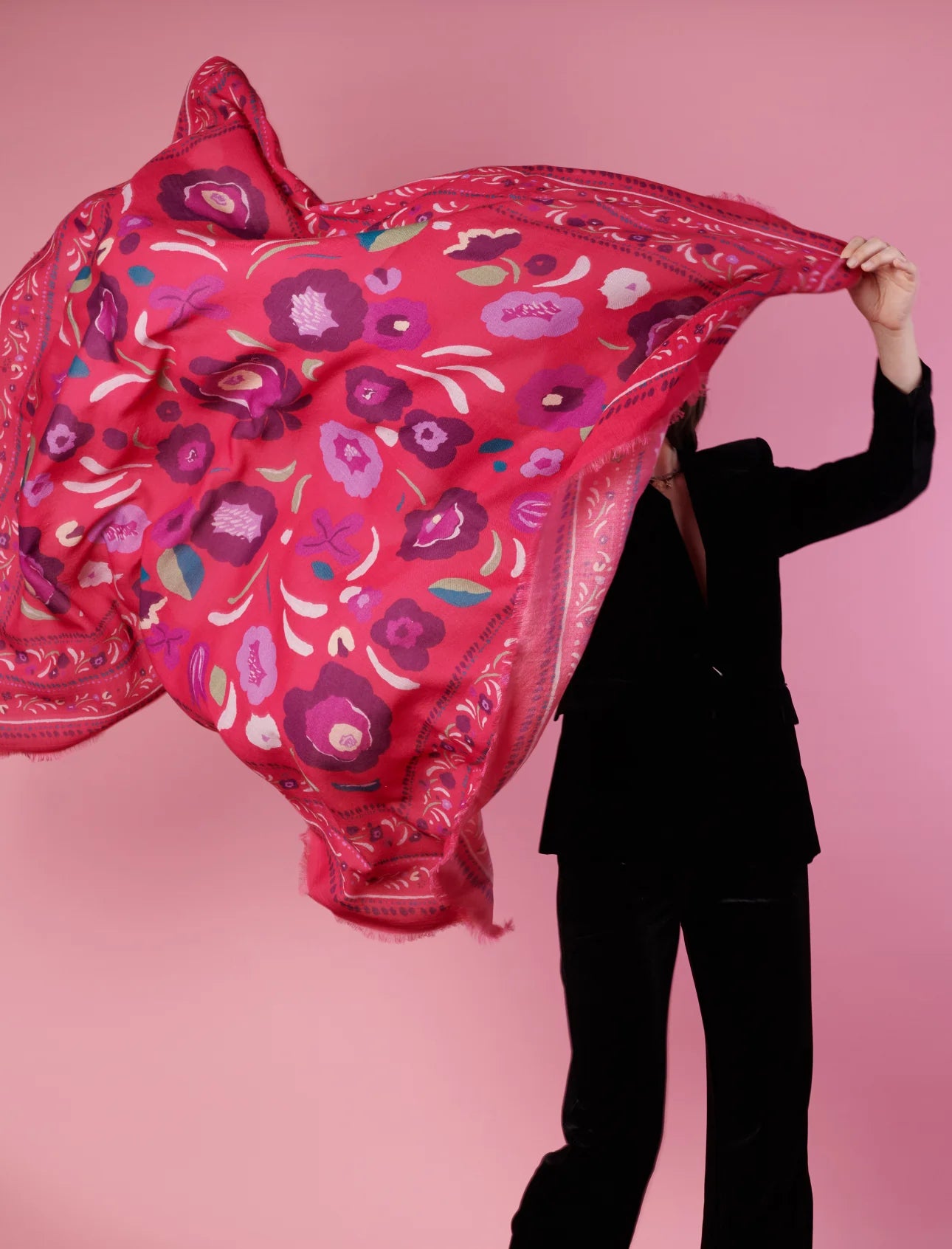 Foulard laine et soie Balkans fuchsia