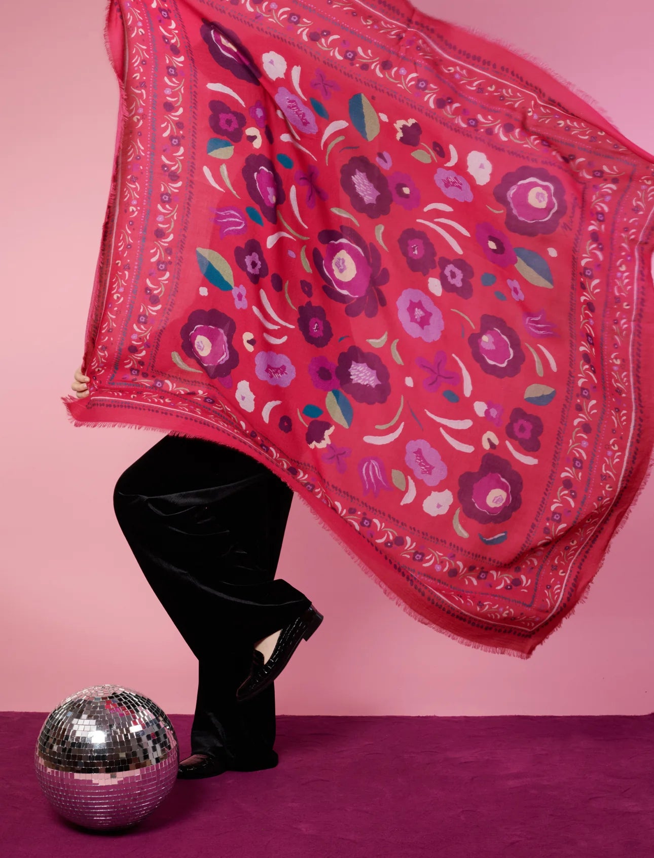 Foulard laine et soie Balkans fuchsia