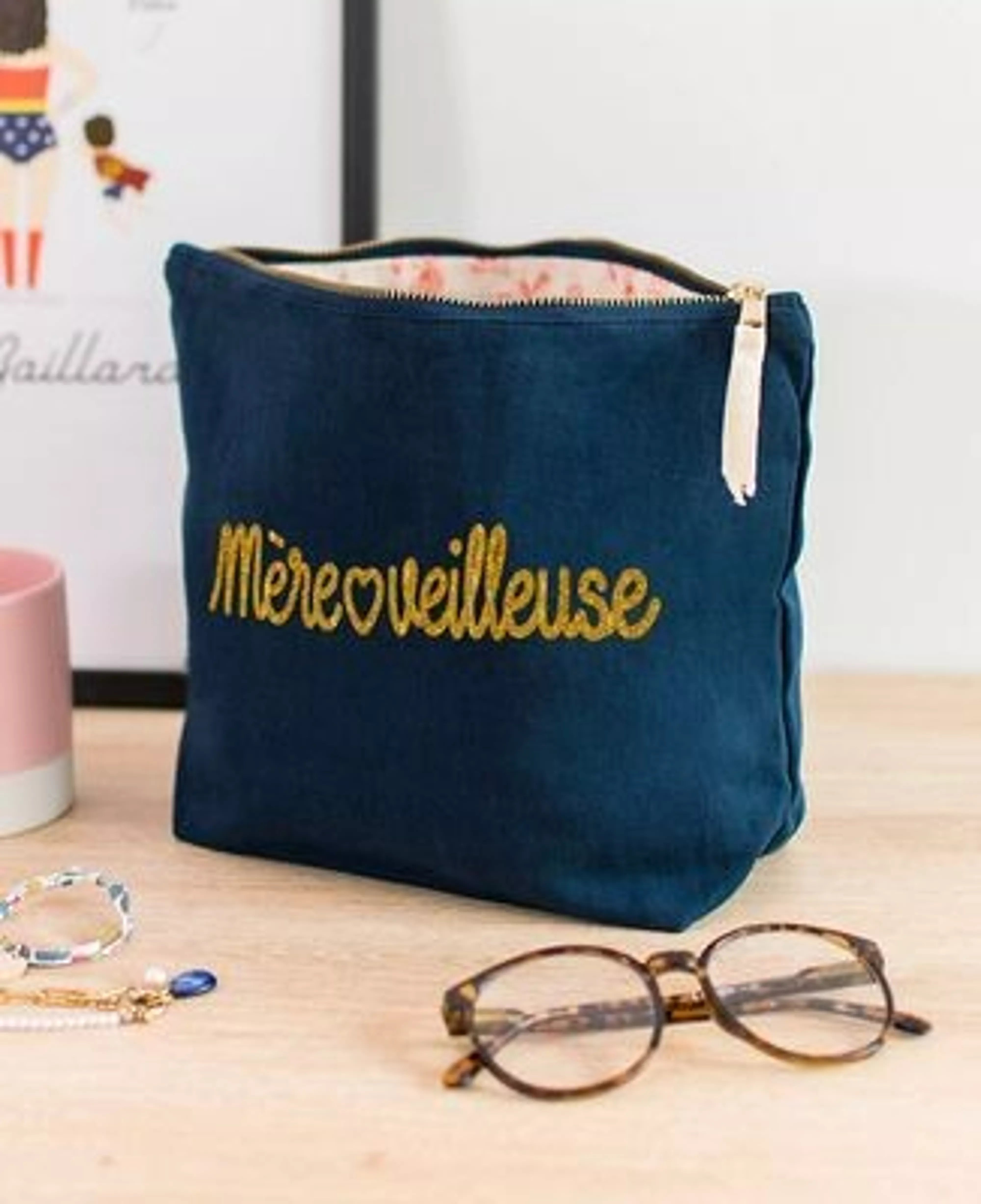 Trousse Mère-veilleuse à effet paillettes, bleu marine — Monsieur TSHIRT
