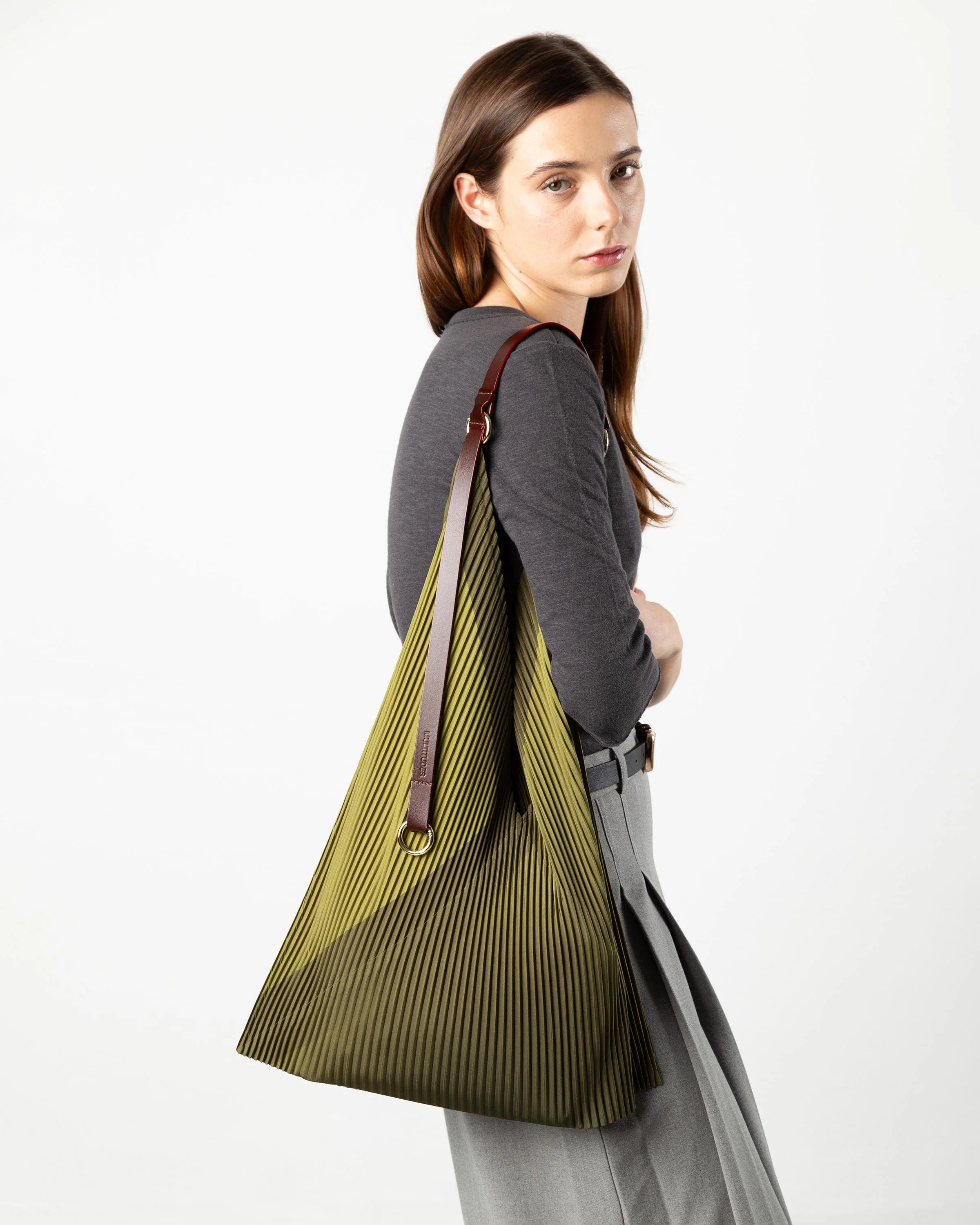 Audrey Pleated Y Bag with Leather Strap