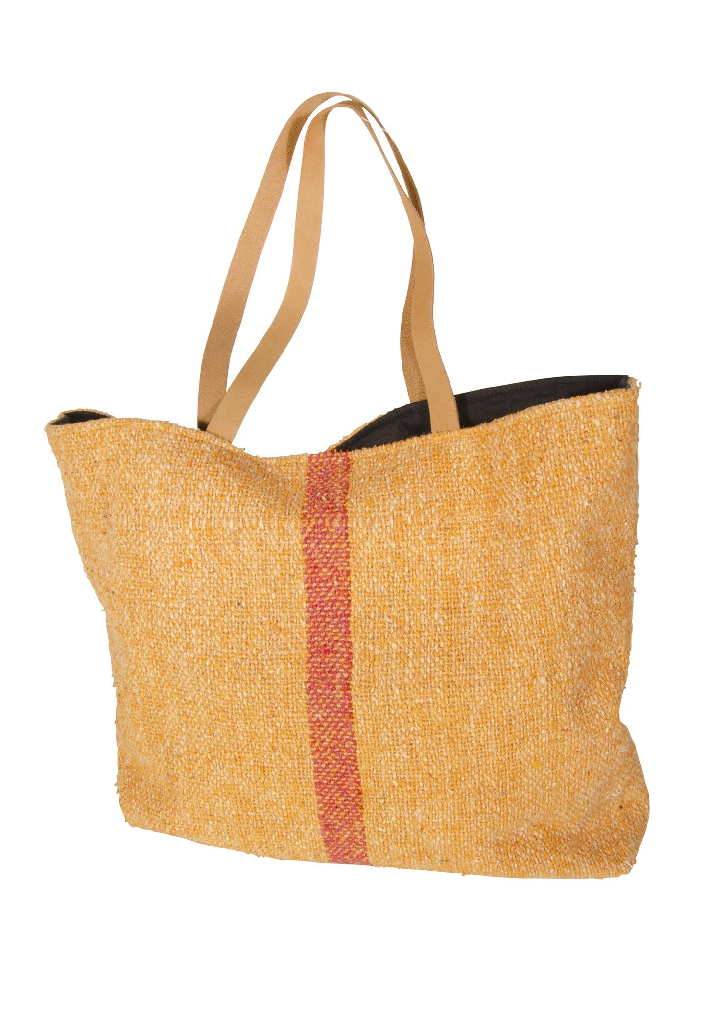 Sac cabas en coton recyclé avec anse cuir Khadi, moutard