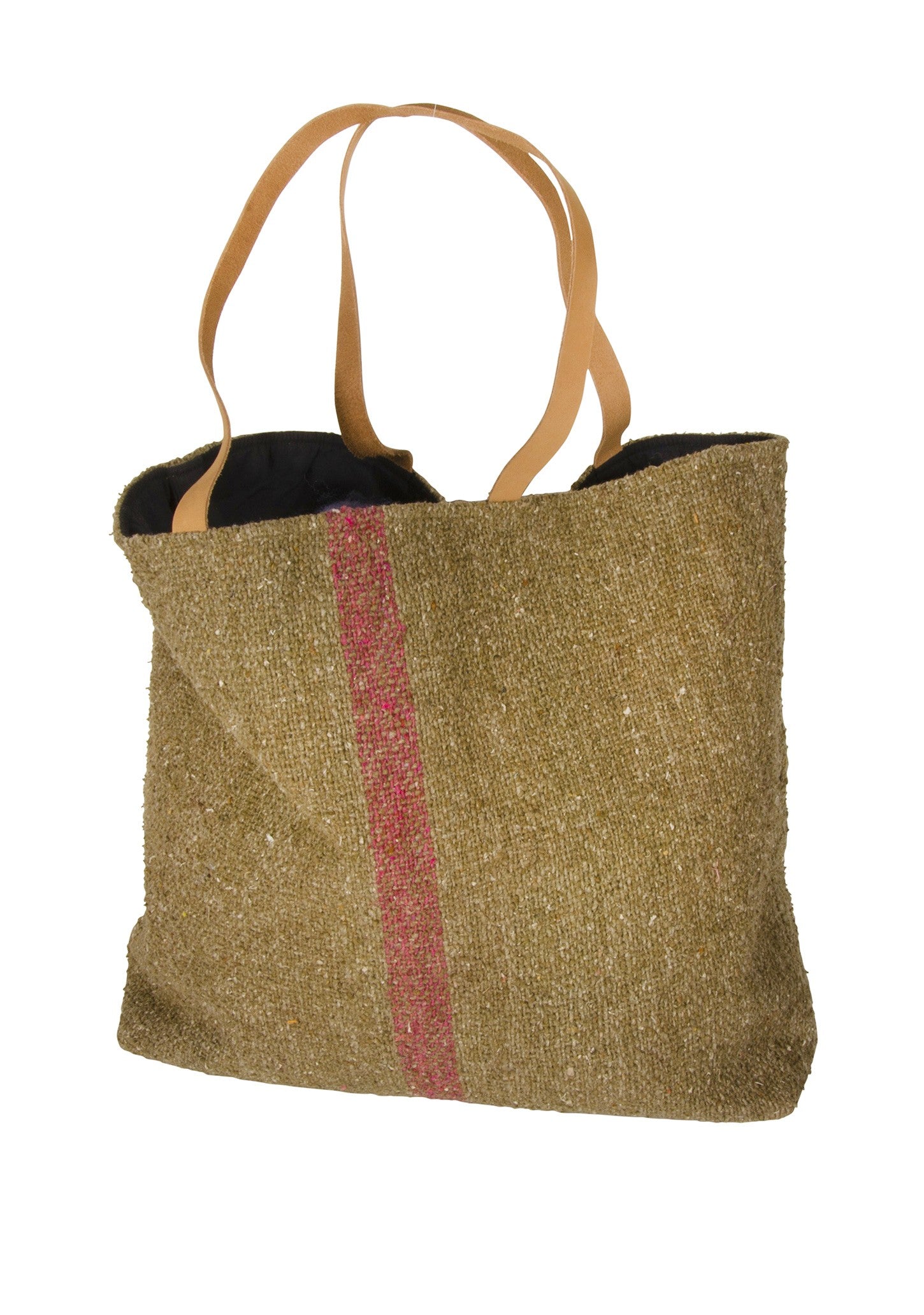 Sac cabas en coton recyclé avec anse cuir Khadi, olive