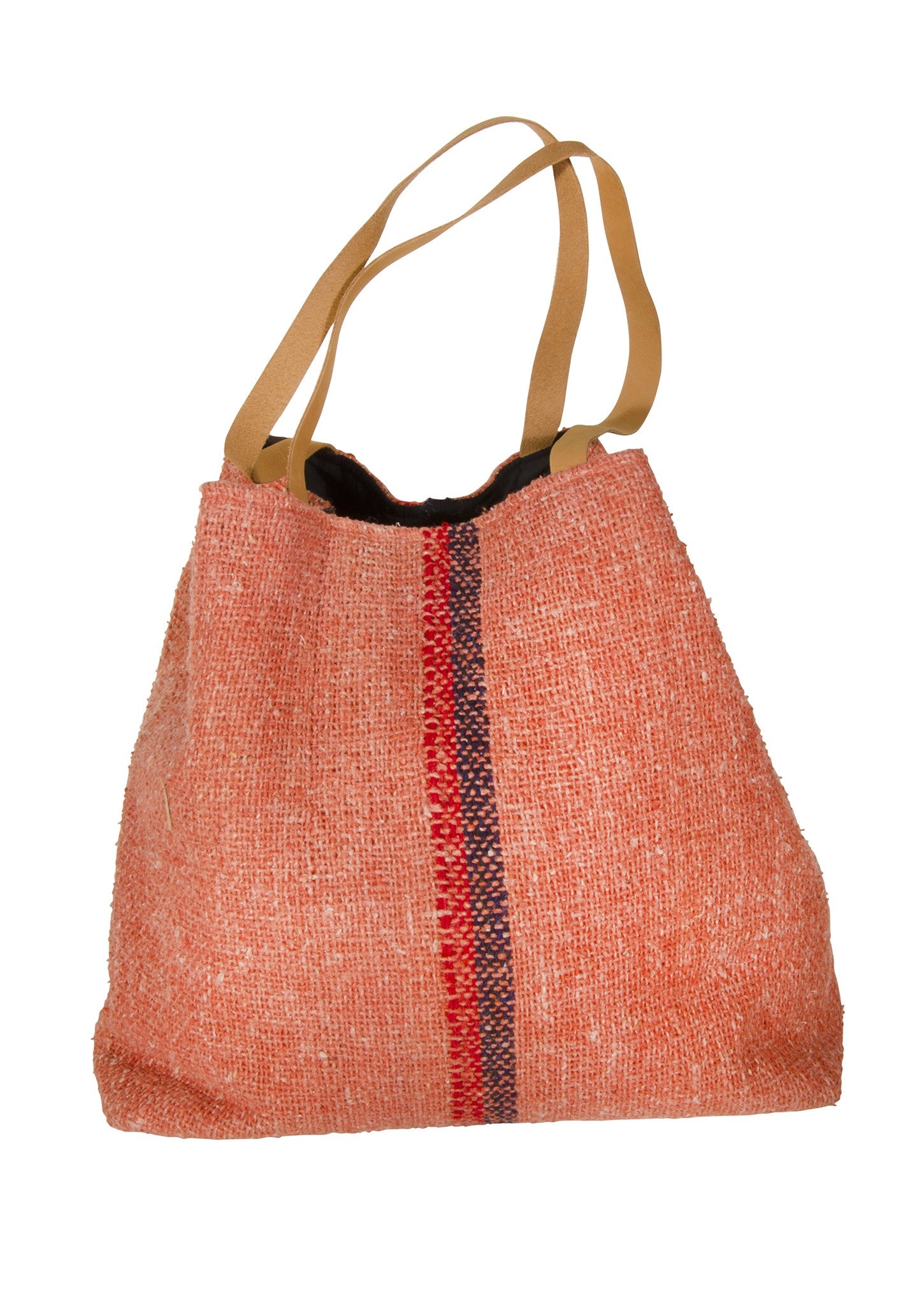 Sac cabas en coton recyclé avec anse cuir Khadi, terracotta
