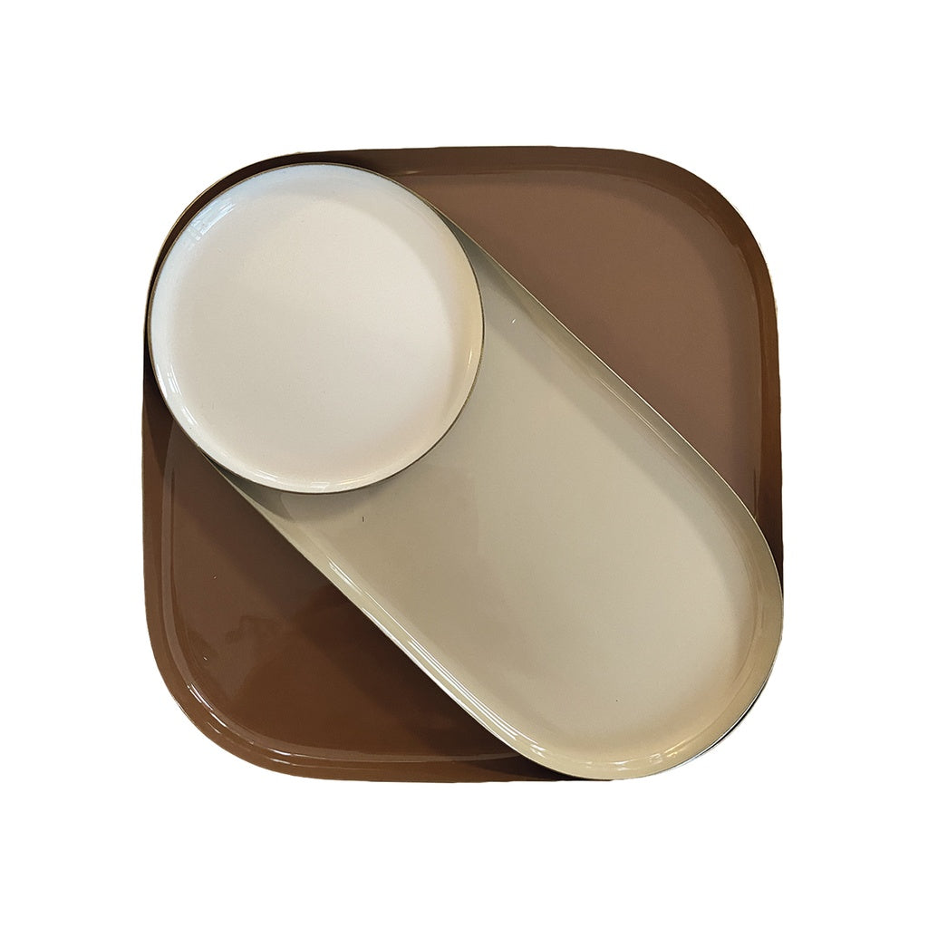 Tray — Enamel metal tray set of 3 brown — view 3