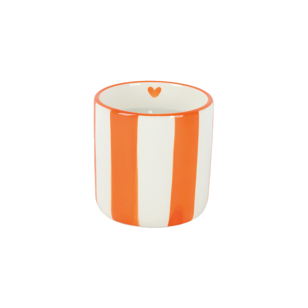 Orange striped ceramic candle 8 cm