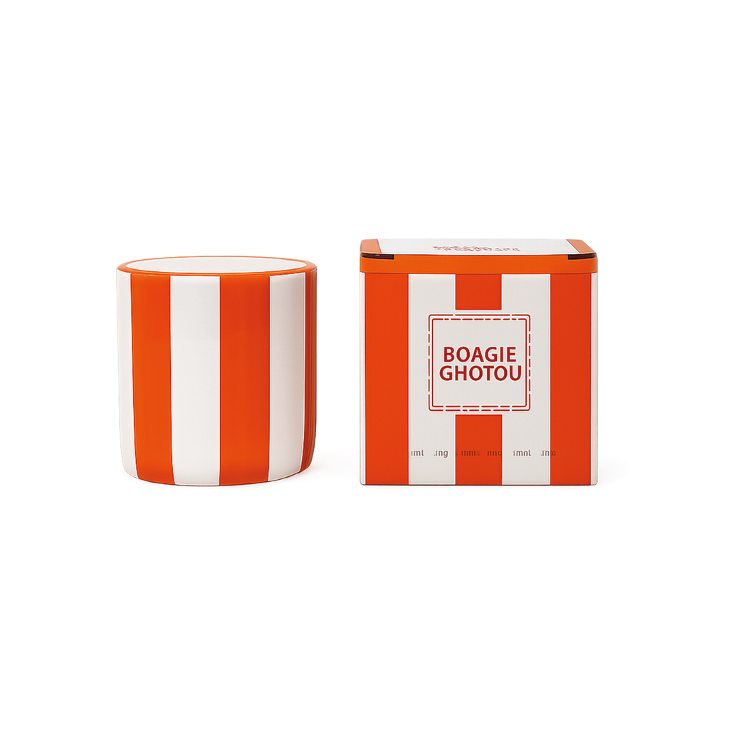 Orange striped ceramic candle 8 cm