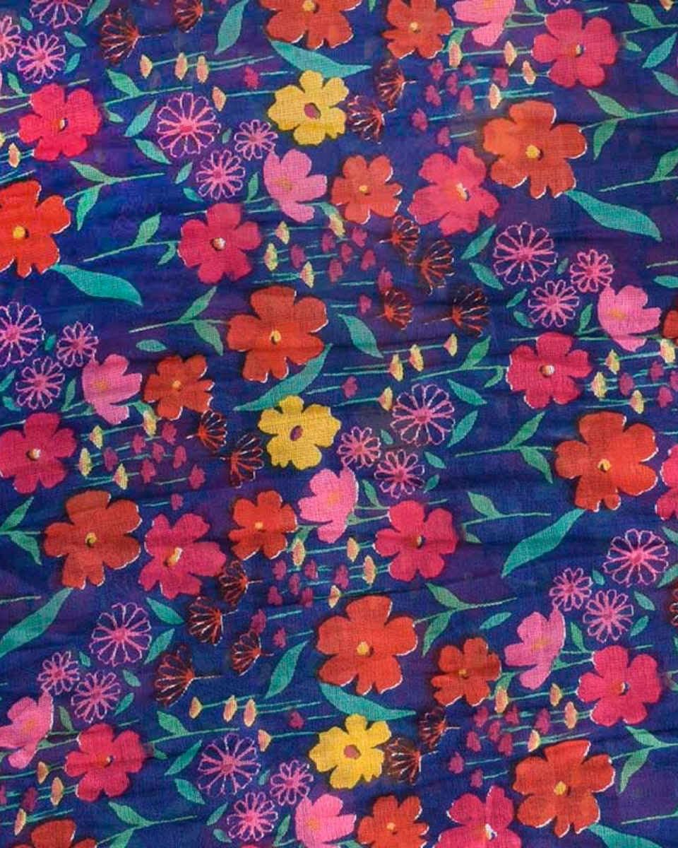 Liberty Floral Cotton Scarf in Deep Blue