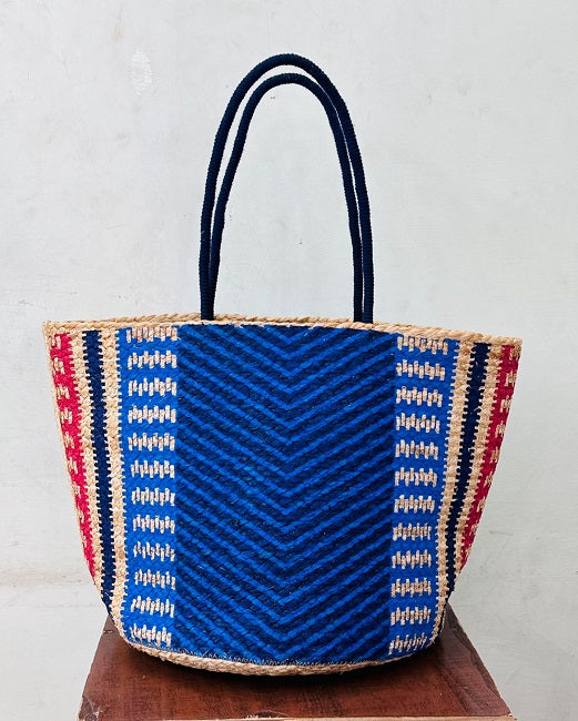 Deep Blue Maasai Style Jute Shoulder Basket