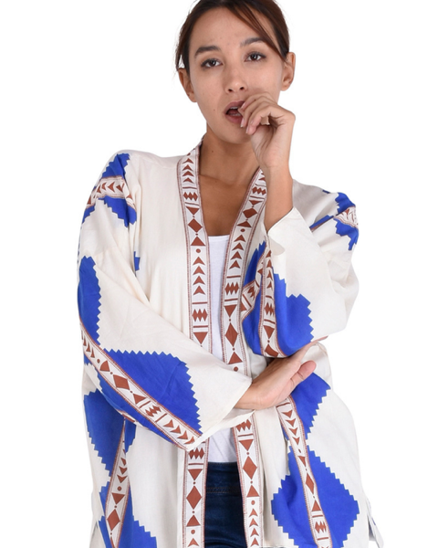 Kimono coton double Ikat géant — Bleu foncé — vue 5