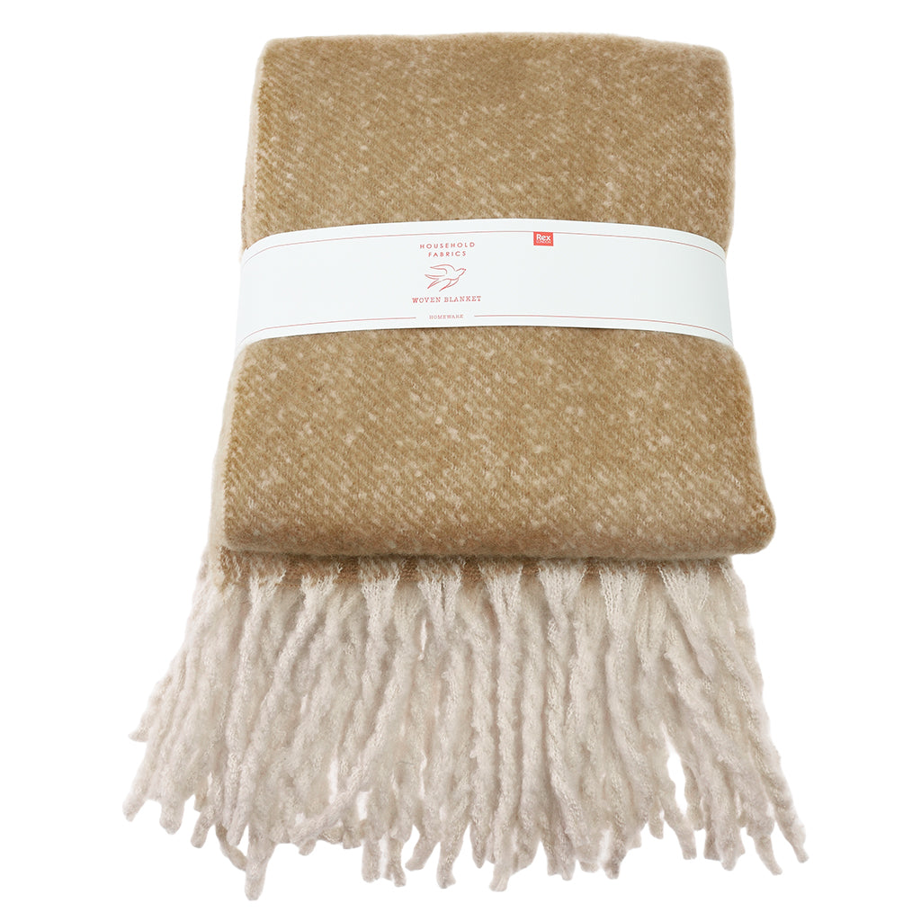Couverture tissée à frange camel