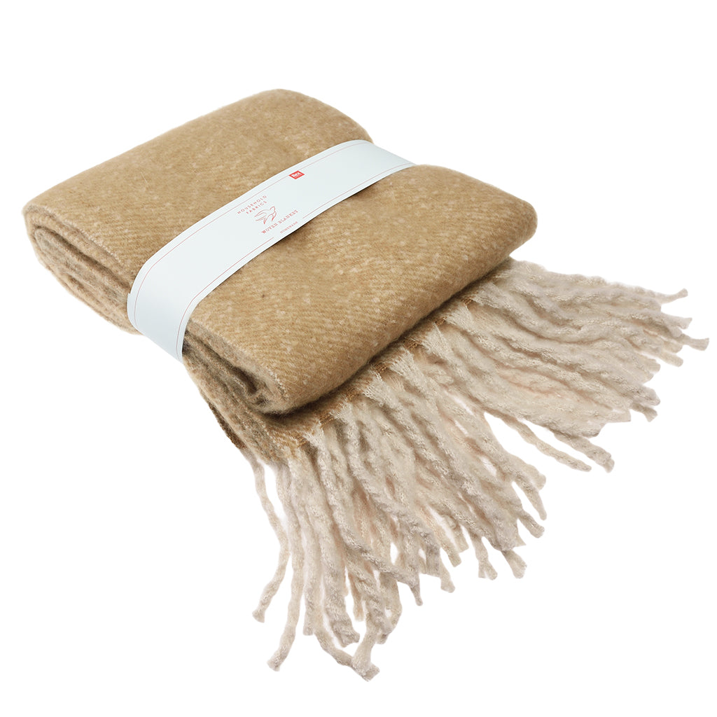 Couverture tissée à frange camel