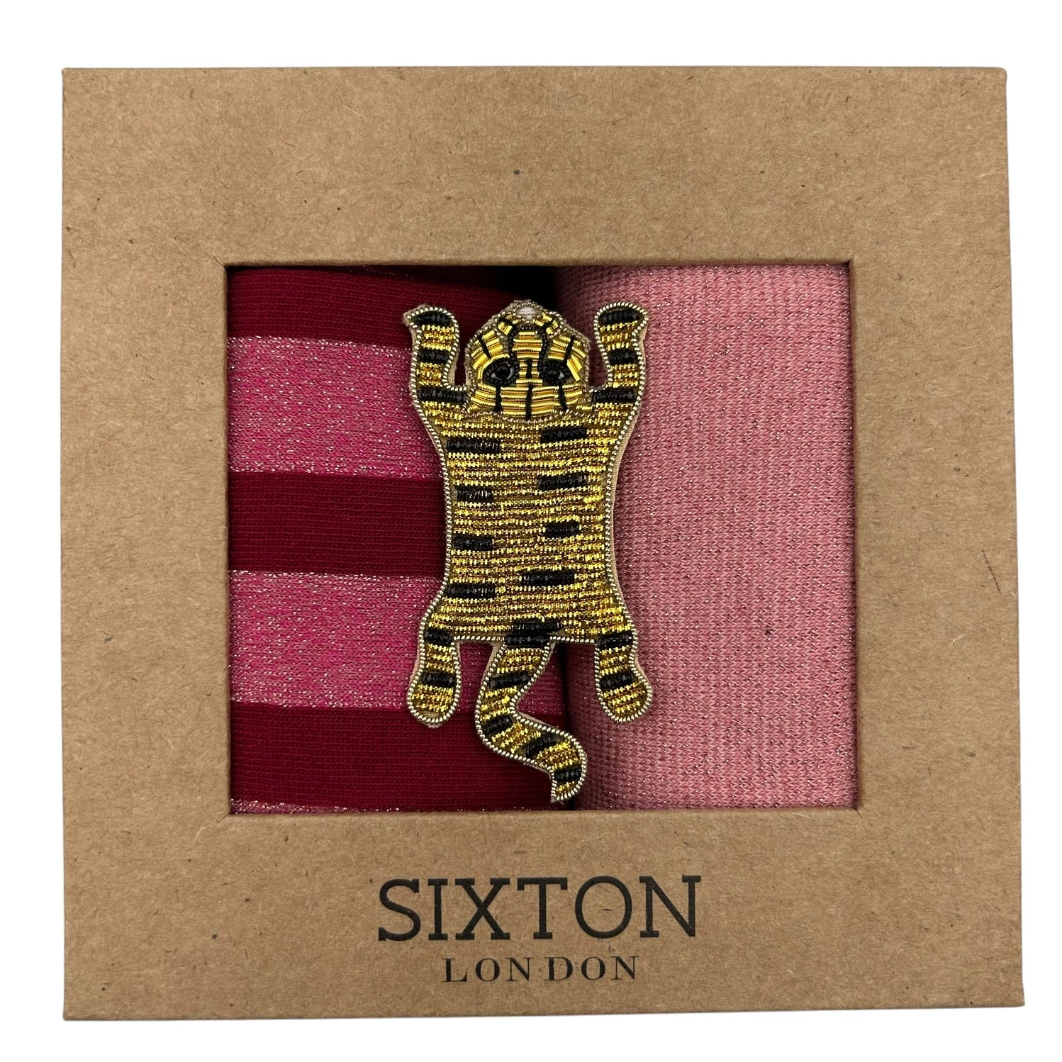 Coffret chaussettes Berlin & Tokyo rouge avec broche Corps de tigre