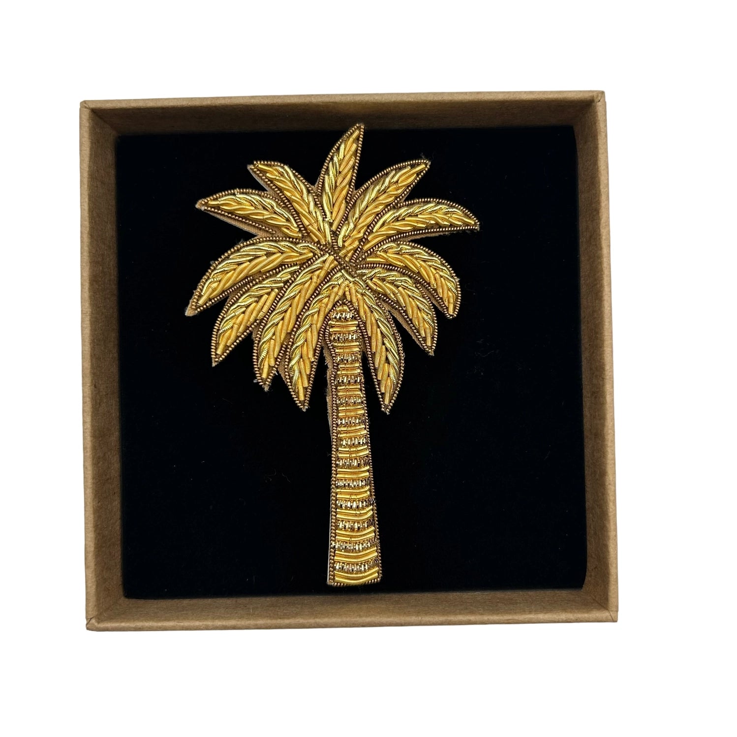 Broche à épingle brodée dorée Palmier